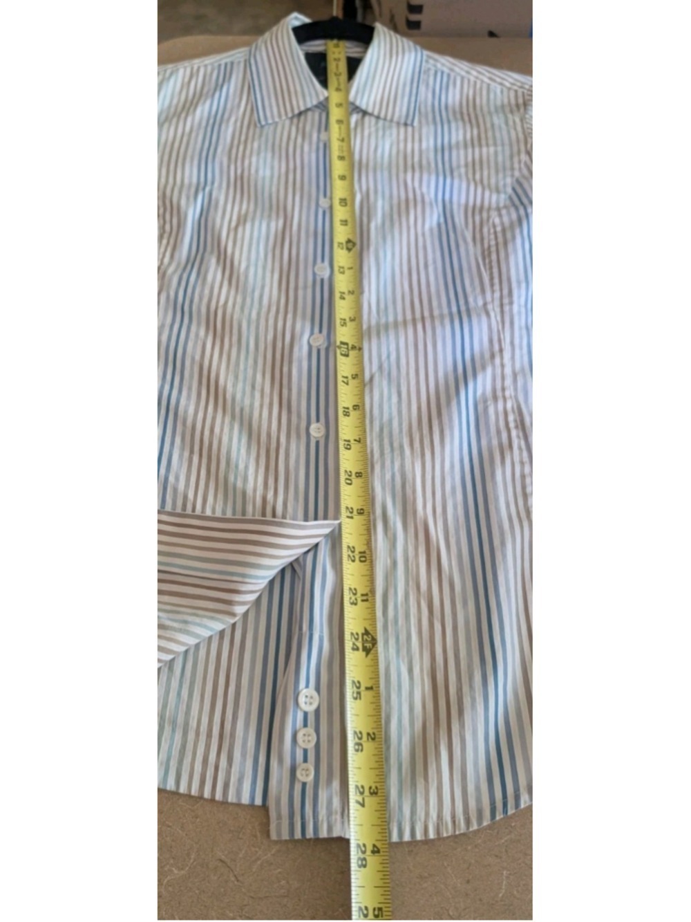 Faconnable Women's Cotton Button Up Shirt White Blue Brown Stripes Size 4 - Picture 5 of 12